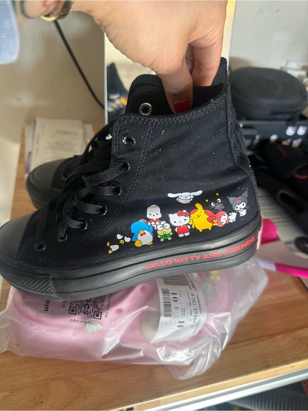 Converse Black Kids Hi-Top Sneakers with Multicolor Hello Kitty Graphics